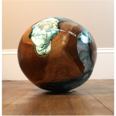 Teak and Blue Resin Plastic 20 lb Round Ball Burl Shell Wood Rare Accent   142579540422